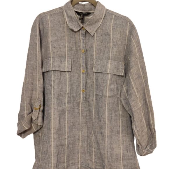 Ellen Tracy Striped 100% Linen Pullover Top, 2X - Picture 1 of 15